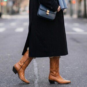 Vintage Southwestern Cowgirl Light Brown Decorated Pointed Toe Boots Size 8